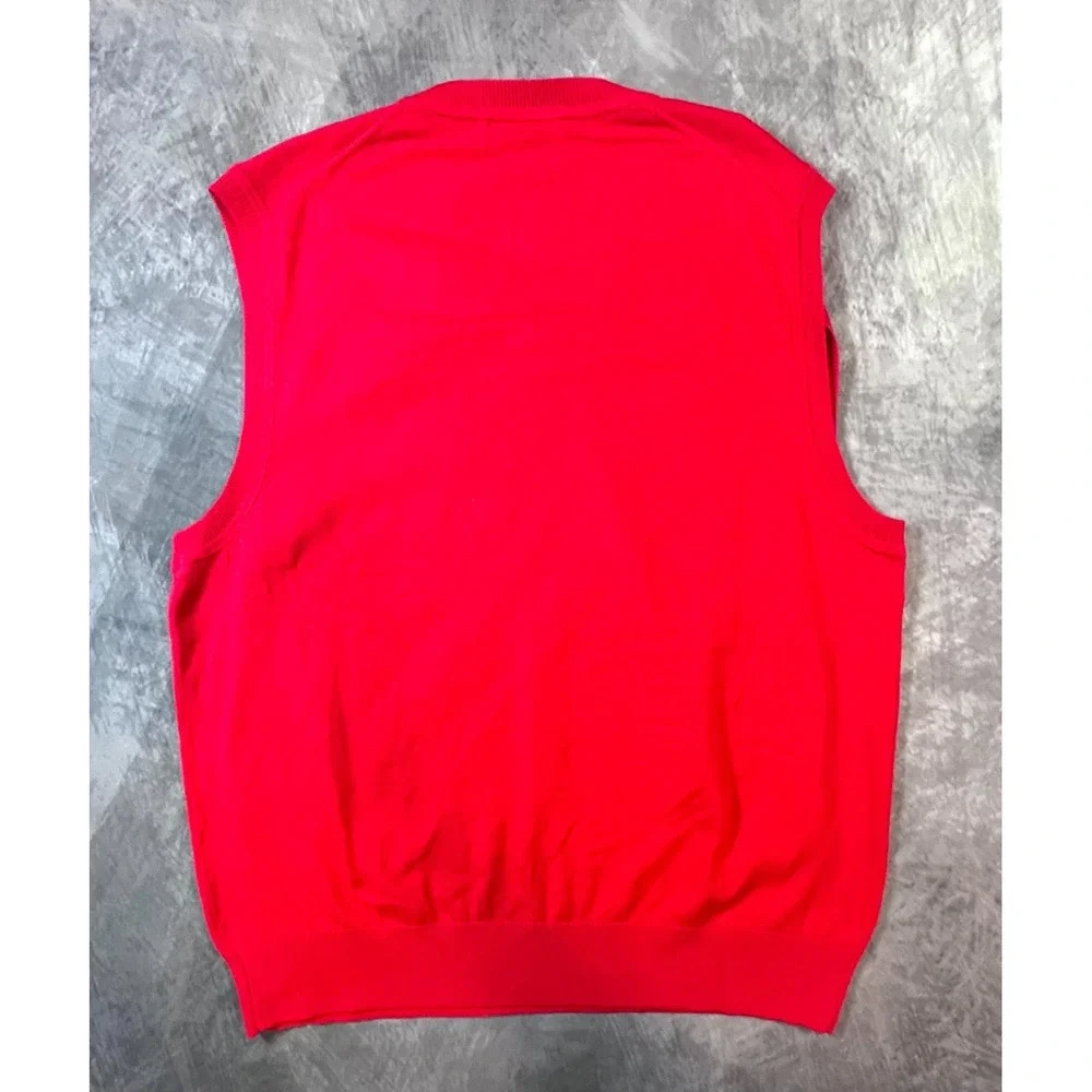 Lands End Sweater Vest Mens Medium 38-40 Red Cotton V-Neck Knit Sleeveless
